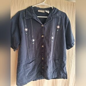 Vintage Linen Blend Embroidered Top